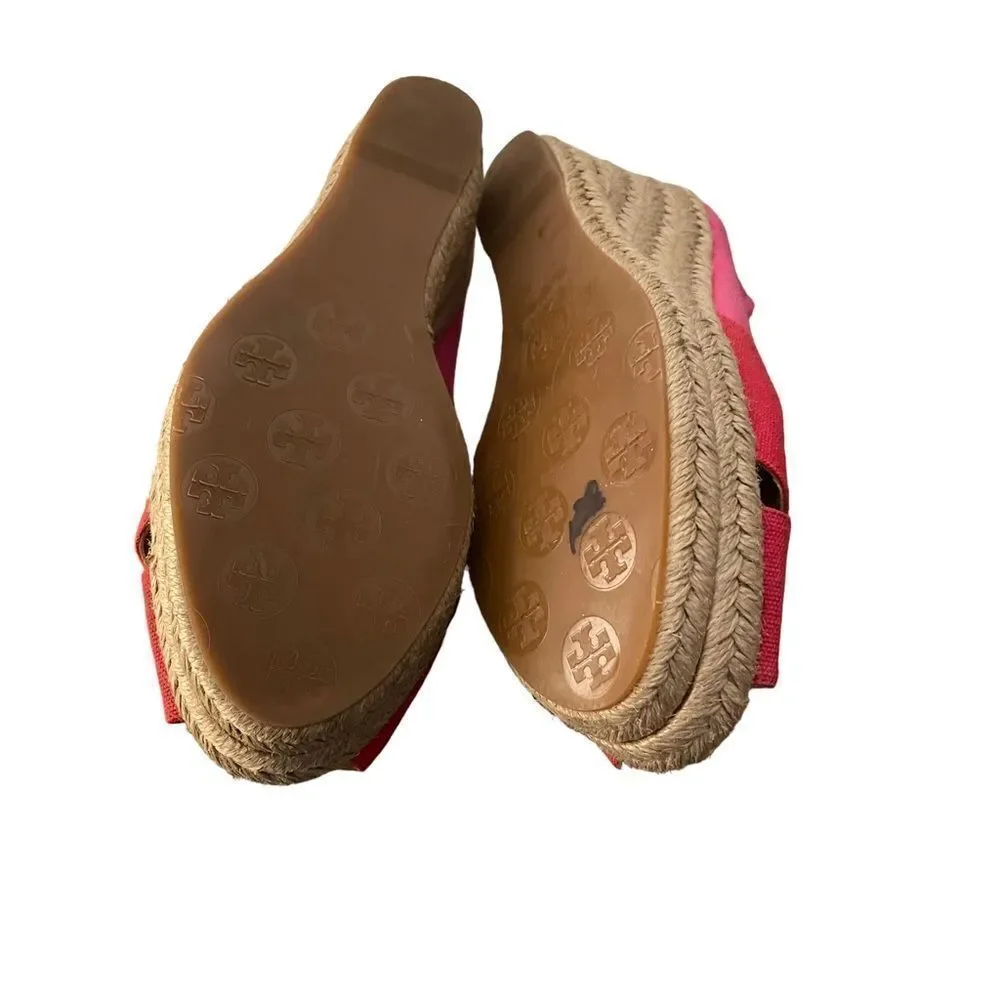 Tory Burch Filipa Colorblock Espadrilles Pink‎ Red Wedge Heel Size 10